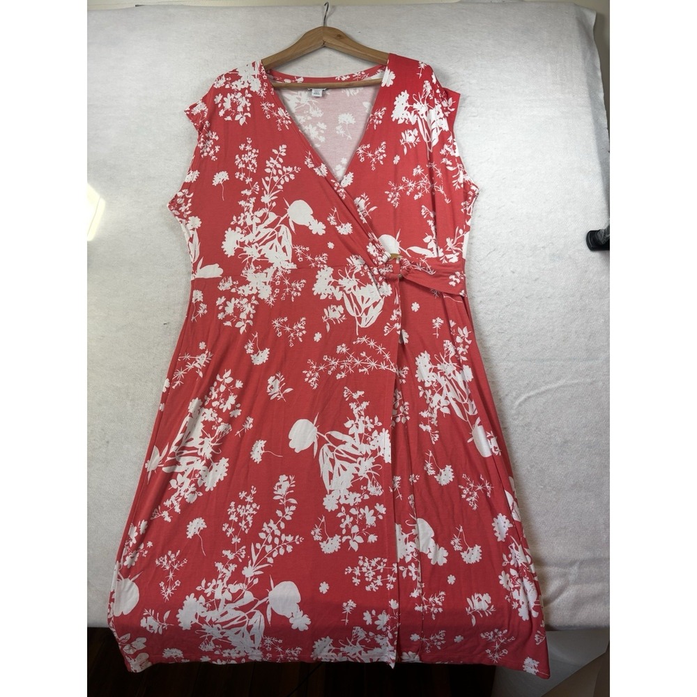 Liz Claiborne Womens 2XLT Short Sleeve‎ Wrap Dress Salmon Floral